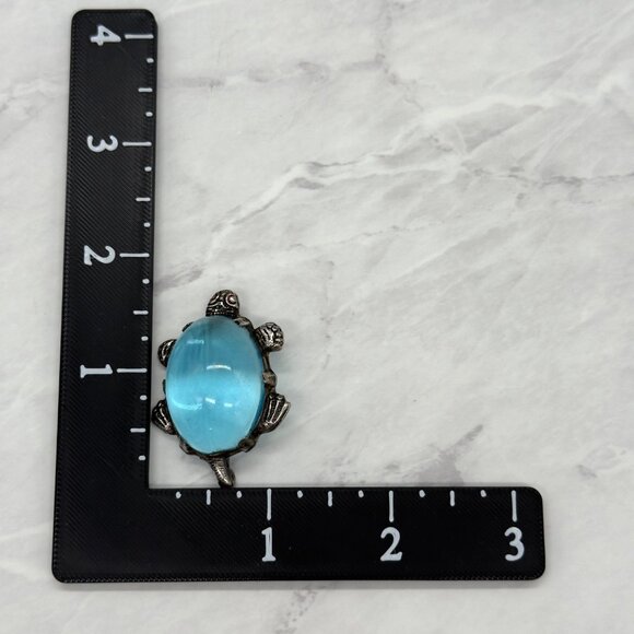 Vintage Jelly Belly Turtle Brooch With Blue Lucite Shell Silver Tone Metal - Picture 13 of 13